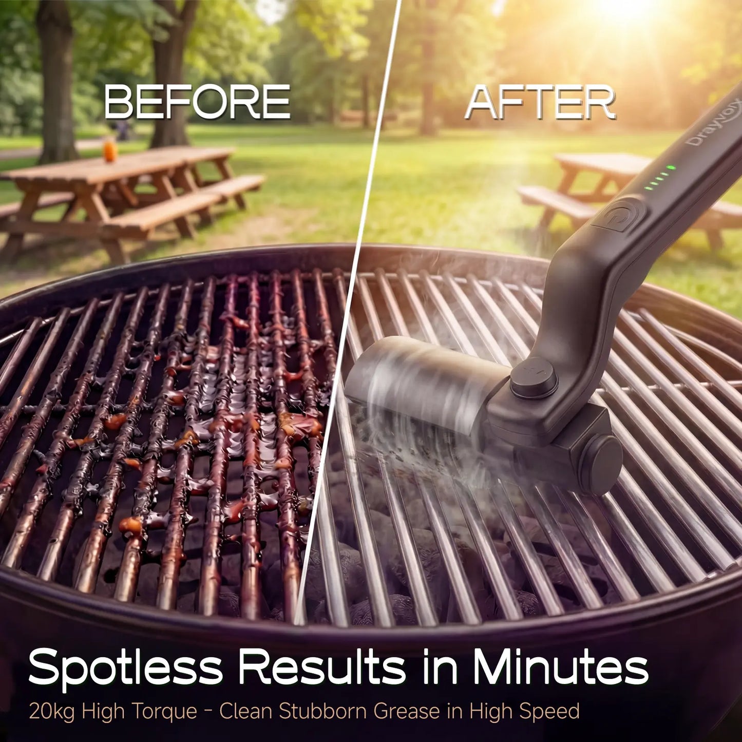 【Father'S Day Gift】Drayvorx Electric Grill Brush for Outdoor, 2026 Tiktok BBQ Grill Cleaner with 2 Heads, 3-Speed & Angle Adjust Cordless Rotary Grill Brush, 150Mins Runtime Grill Cleaning Brush for Barbecue Grates,Summerwins,Safe Bristle