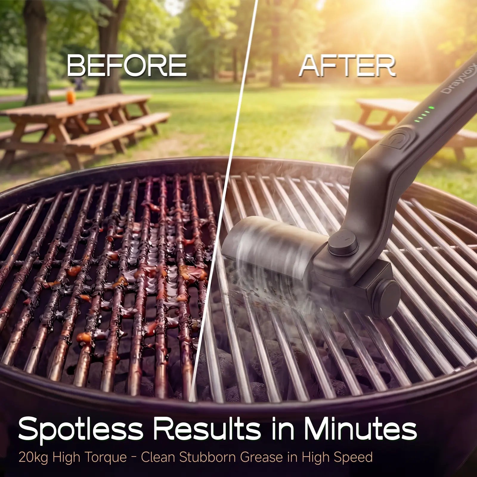 【Father'S Day Gift】Drayvorx Electric Grill Brush for Outdoor, 2026 Tiktok BBQ Grill Cleaner with 2 Heads, 3-Speed & Angle Adjust Cordless Rotary Grill Brush, 150Mins Runtime Grill Cleaning Brush for Barbecue Grates,Summerwins,Safe Bristle