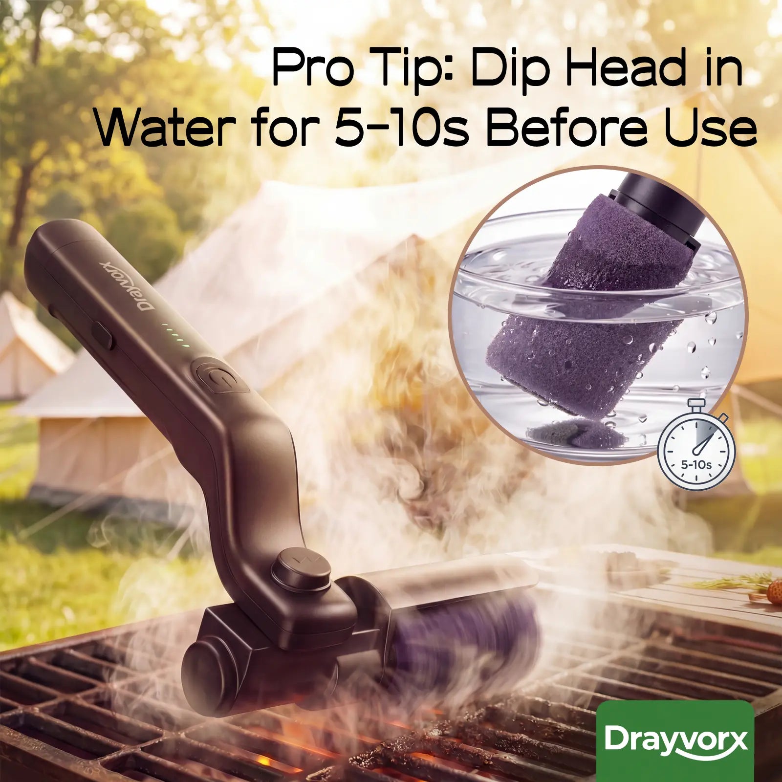 【Father'S Day Gift】Drayvorx Electric Grill Brush for Outdoor, 2026 Tiktok BBQ Grill Cleaner with 2 Heads, 3-Speed & Angle Adjust Cordless Rotary Grill Brush, 150Mins Runtime Grill Cleaning Brush for Barbecue Grates,Summerwins,Safe Bristle