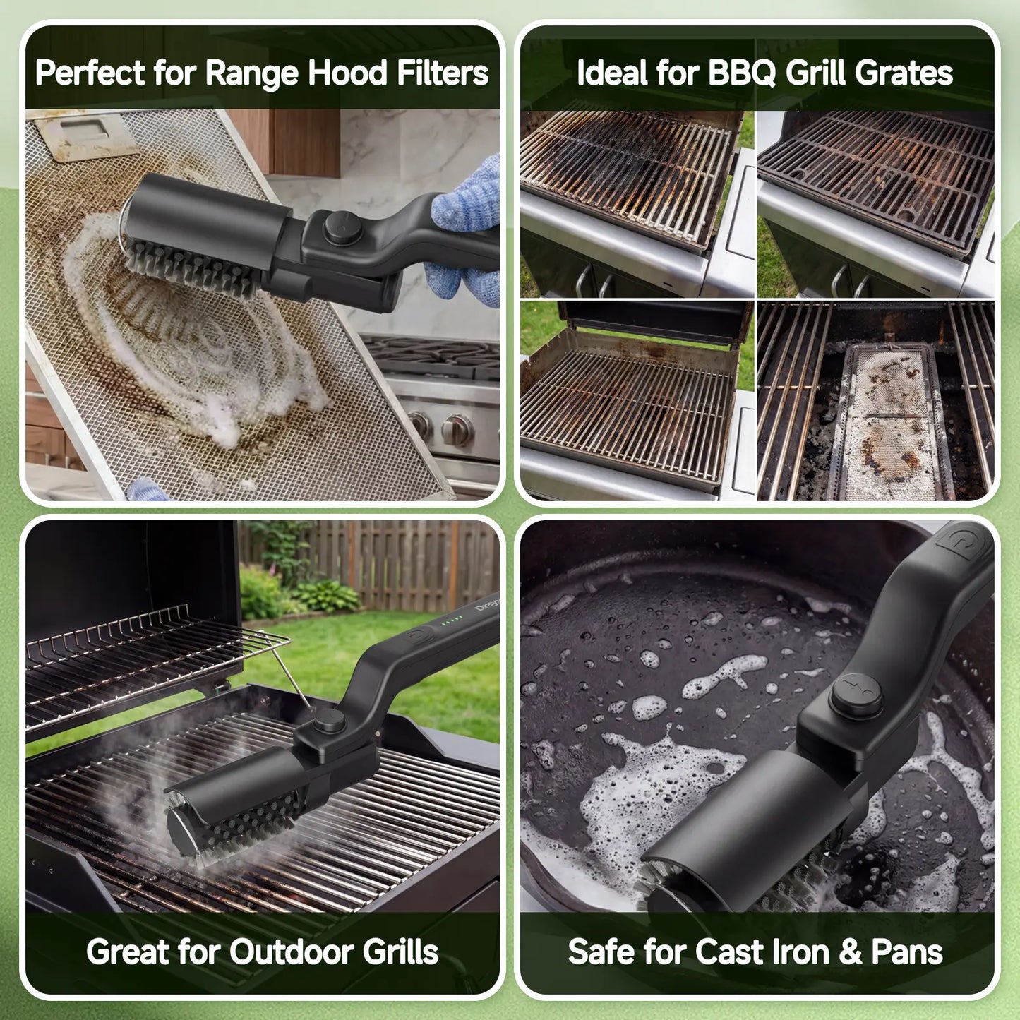 【Father'S Day Gift】Drayvorx Electric Grill Brush for Outdoor, 2026 Tiktok BBQ Grill Cleaner with 2 Heads, 3-Speed & Angle Adjust Cordless Rotary Grill Brush, 150Mins Runtime Grill Cleaning Brush for Barbecue Grates,Summerwins,Safe Bristle