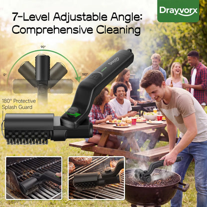 【Father'S Day Gift】Drayvorx Electric Grill Brush for Outdoor, 2026 Tiktok BBQ Grill Cleaner with 2 Heads, 3-Speed & Angle Adjust Cordless Rotary Grill Brush, 150Mins Runtime Grill Cleaning Brush for Barbecue Grates,Summerwins,Safe Bristle